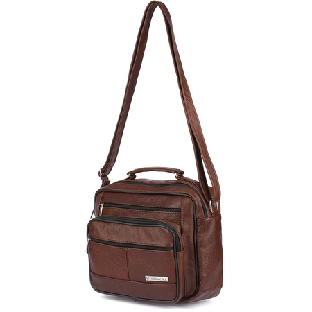 Brązowa Pojemna Skórzana Torba Męska Do Pracy Beltimore F72 : Kolory - Brązowy, Beżowy