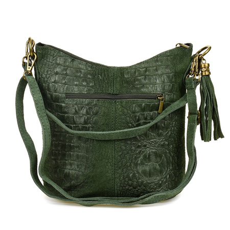 Torebka Skórzana Zamszowa Croco Listonoszka 2 Paski Ciemna Zieleń Beltimore W13 : Kolory - Zielony