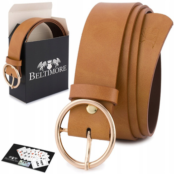 Skórzany Pasek Damski Do Spodni Sukienki Camelowy Skóra Nat. 3,5 Cm Beltimore B86 : Kolory - Brązowy, Beżowy, Rozmiar Pasków - R.100-115 Cm