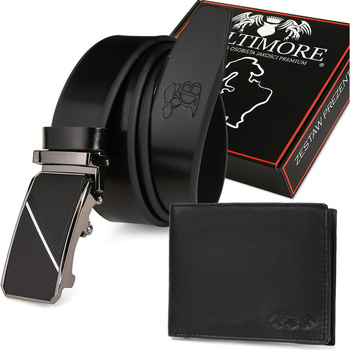 Zestaw Męski Skórzany Portfel Pasek Duży Beltimore U89 : Kolory - Czarny