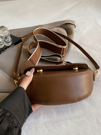 TOREBKA DAMSKA LISTONOSZKA CIEMNO BRĄZOWA SKÓRZANA NA RAMIĘ DWA PASKI D10