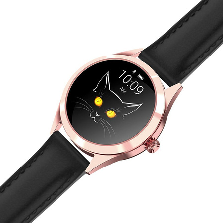 SMARTWATCH DAMSKI CZARNY PASEK SKÓRZANY KROKI POWIADOMIENIA TARCZE G.Rossi SW017-6