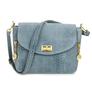 Torebka Skórzana damska Listonoszka niebieska Skóra Węża Jeans T96