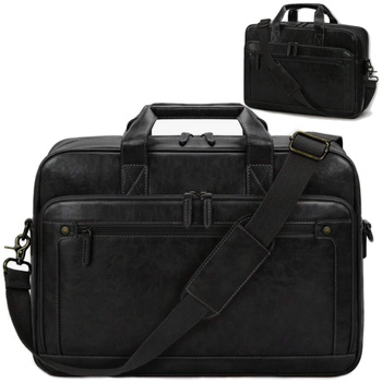 TORBA MĘSKA CZARNA SKÓRZANA NA LAPTOPA DOKUMENTY BIZNESOWA SOLIDNA EKO Z03