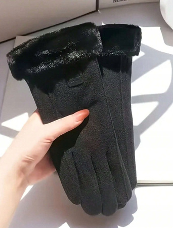 RĘKAWICZKI DAMSKIE CZARNE OCIEPLANE ZIMOWE Z FUTERKIEM DO TELEFONU MODNE