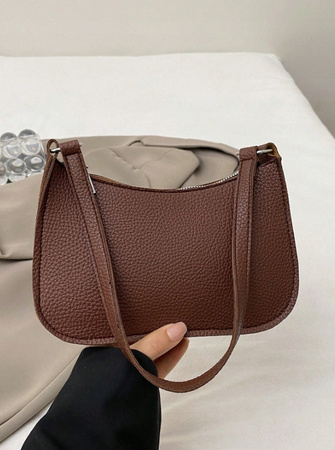 CIEMNO BRĄZOWA TOREBKA DAMSKA NA RAMIĘ SKÓRZANA EKO MAŁA ZAMEK DO PRACY D12