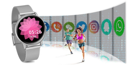 SMARTWATCH DAMSKI SREBRNA BRANSOLETA KOBIECY SPORT PULS SMS FB ZDJĘCIA G. Rossi SW015-3