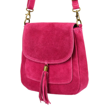 Skórzana Damska Zamszowa Listonoszka Z Klapą Fuksja X40 : Kolory - Różowy