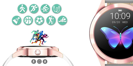 SMARTWATCH DAMSKI BIAŁY PASEK SKÓRZANY TARCZE KROKI POWIADOMIENIA G.Rossi SW017-5