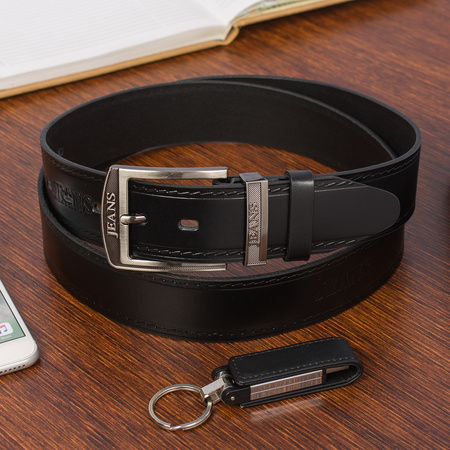 Pasek Męski Skórzany Premium Szeroki 4Cm Klasyczny Czarny Beltimore Jeans E01 : Kolory - Czarny, Rozmiar Pasków - R.110-125 Cm