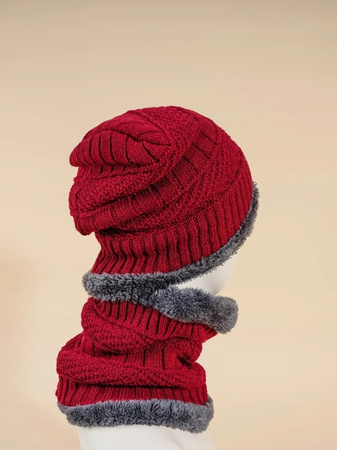 MĘSKA CZAPKA ZIMOWA KOMIN RĘKAWICZKI KOMPLET 3W1 CZERWONY PREZENT DLA NIEGO