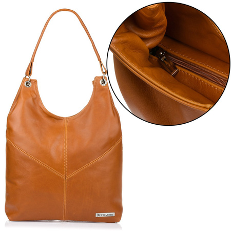 Torebka Skórzana Damska Duża Worek Pojemny Kamel Beltimore 970 : Kolory - Brązowy, Beżowy