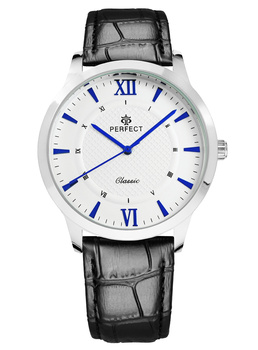 Zegarek Męski PERFECT C460-2 Czarny pasek skórzany Biała tarcza