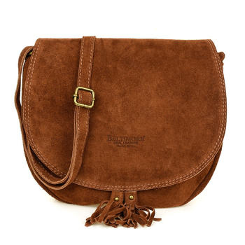 Koniakowa Torebka Podkówka Listonoszka Damska Skóra Włoska Miękka Beltimore B66