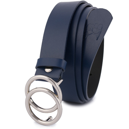 Skórzany Pasek Damski Do Spodni Sukienki Koła Klasyczny Granatowy Beltimore B04 : Kolory - Granatowy, Rozmiar Pasków - R.90-105 Cm