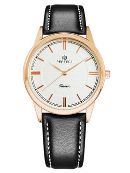 Zegarek Męski PERFECT C453-8 Czarny pasek skórzany Biała tarcza
