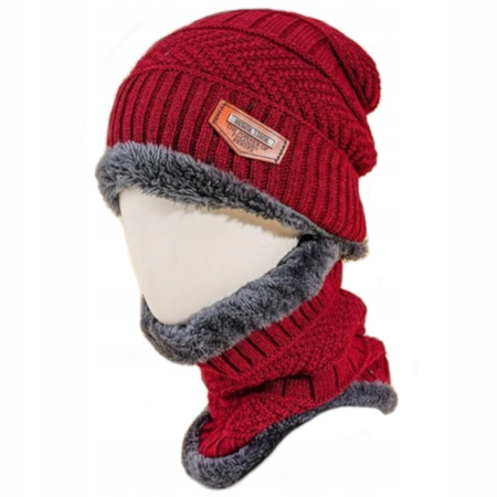 MĘSKA CZAPKA ZIMOWA KOMIN RĘKAWICZKI KOMPLET 3W1 CZERWONY PREZENT DLA NIEGO