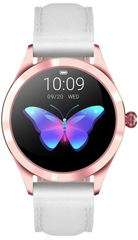 SMARTWATCH DAMSKI BIAŁY PASEK SKÓRZANY TARCZE KROKI POWIADOMIENIA G.Rossi SW017-5