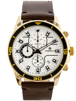 ZEGAREK MĘSKI PERFECT CH02L - CHRONOGRAF Brązowy pasek skórzany + BOX