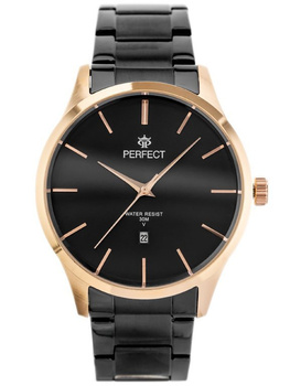 ZEGAREK MĘSKI PERFECT M113 Classic Czarna bransoleta Czarna tarcza + BOX