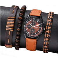 Zegarek męski Geneva brązowy pasek + Bransoletki