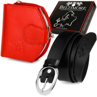 Damski Zestaw Skórzany Premium Pasek Portfel P52 : Kolory - Czerwony