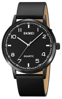 Zegarek Męski Czarny pasek skórzany czarna tarcza Skmei 1890BKBK + BOX