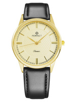 Zegarek Męski PERFECT C453-5 Czarny pasek skórzany Złota tarcza