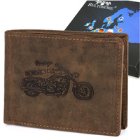 Portfel skórzany męski brązowy Nubuk Poziomy Skóra Motor Ochrona Rfid Beltimore R94