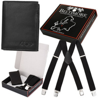 Zestaw Męski Skórzany Portfel Pionowy Szelki X Czarne Beltimore U53 : Kolory - Czarny