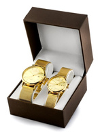 KOMPLET PREZENTOWY 2 ZEGARKÓW MĘSKI I DAMSKI ZŁOTY BRANSOLETA NAVIFORCE