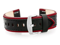 Pasek skórzany do zegarka W80 czarny/bordowy 24mm