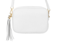 Biała Mała Damska Listonoszka Z Frędzlem Przewieszka Z Włoskiej Naturalnej Skóry Licowej P14 : Kolory - Biały