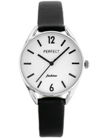 ZEGAREK DAMSKI PERFECT E347 Czarny pasek skórzany Biała tarcza + BOX