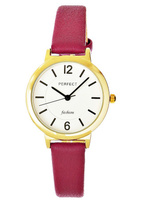 Zegarek Damski PERFECT L203-6 Wiśniowy pasek skórzany Biała tarcza Classic