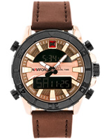 ZEGAREK MĘSKI Brązowy pasek skórzany Cyfrowy sportowy NAVIFORCE - NF9114