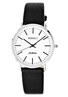 Zegarek Damski PERFECT E345-4 Czarny pasek skórzany Biała tarcza Classic