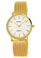 Zegarek Damski PERFECT F334-5 Złota bransoleta siatkowa mesh Biała tarcza
