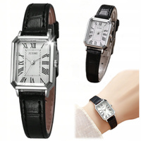 ZEGAREK DAMSKI CZARNY PASEK SKÓRZANY PROSTOKĄTNA TARCZA SREBRNY EKO JUSMI