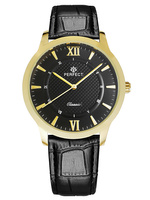 Zegarek Męski PERFECT C460-8 Czarny pasek skórzany Czarna tarcza