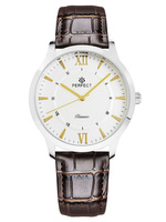 Zegarek Męski PERFECT C460-3 Brązowy pasek skórzany Biała tarcza