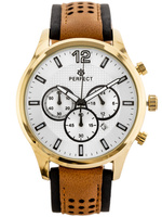 ZEGAREK MĘSKI PERFECT CH01L - CHRONOGRAF Czarno brązowy pasek skórzany + BOX