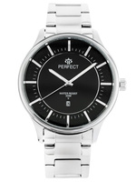ZEGAREK MĘSKI PERFECT M114 Srebrna bransoleta Czarna tarcza + BOX