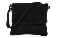 Czarna Włoska Torebka Damska Zamszowa Listonoszka Z Klapą B67 : Kolory - Czarny