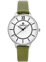 ZEGAREK DAMSKI PERFECT E346-8 Zielony pasek skórzany + BOX