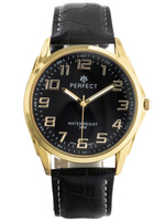 ZEGAREK MĘSKI CZARNY PASEK SKÓRZANY ZŁOTA KOPERTA PERFECT C414-07