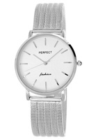 Zegarek Damski PERFECT F334-1 Srebrna bransoleta Biała tarcza KLASYCZNY MODNY