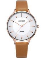 ZEGAREK DAMSKI PERFECT E353-07 Brązowy pasek skórzany + BOX