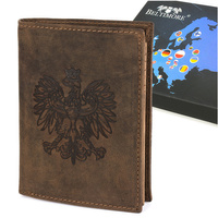 Portfel Skórzany Męski Brązowy Nubuk Skóra Godło Polski Orzeł Rfid Beltimore R88 : Kolory - Brązowy, Beżowy