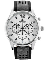 ZEGAREK MĘSKI PERFECT CH01L - CHRONOGRAF Czarno szary pasek skórzany + BOX
